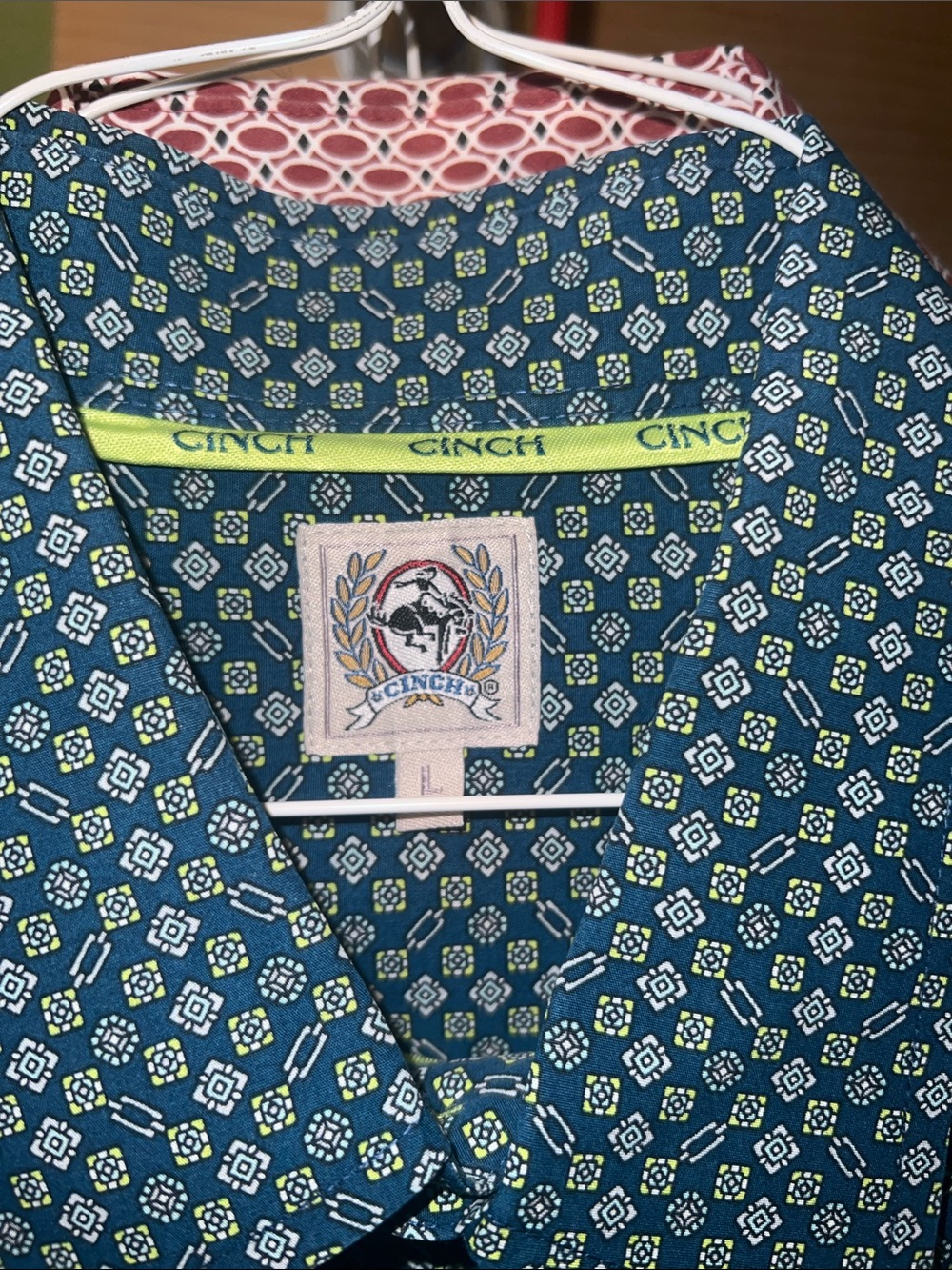 Cinch Brand Men's Teal Patterned Button-Up Shirt - Picture 2 of 3